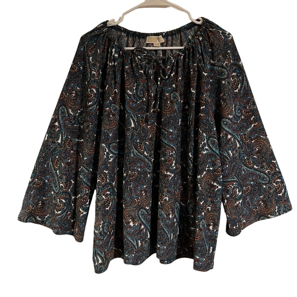 Michael Kors Paisley Keyhole Peasant Top XL - Picture 2 of 7